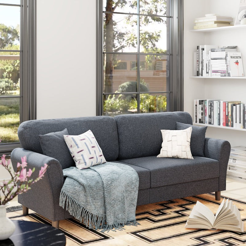 Walsunny 87.4" Mid Century Modern 2-Seat Sofa Couch, Linen Fabric Upholstered Cushions, Easy Tool-Free Assembly loveseat for Living Room, Office, Apartment & Small Spaces#color_dark-grey