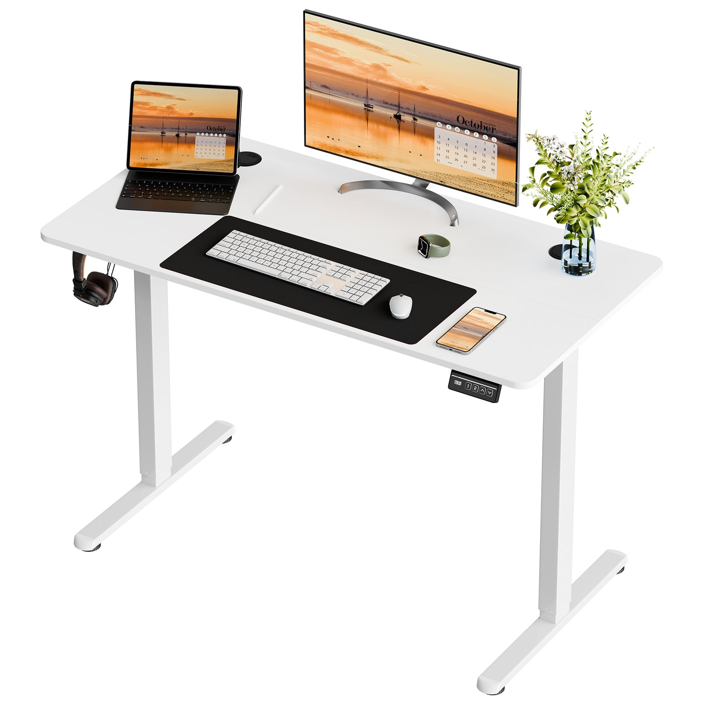 Walsunny 39.4 x 23.6" Electric Height Adjustable Standing Desk Home Office Stand Up Computer Desk (Walnut Top + Black Frame)
