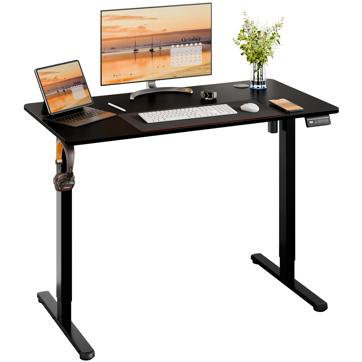 Walsunny 39.4 x 23.6" Electric Height Adjustable Standing Desk Home Office Stand Up Computer Desk (Walnut Top + Black Frame)