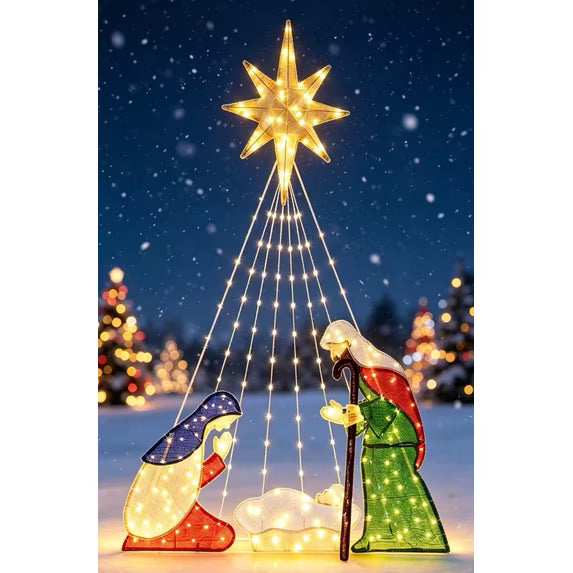 Walsunny 6FT Lighted Nativity Scene,2D Outdoor Christmas Yard Decor,240 LED