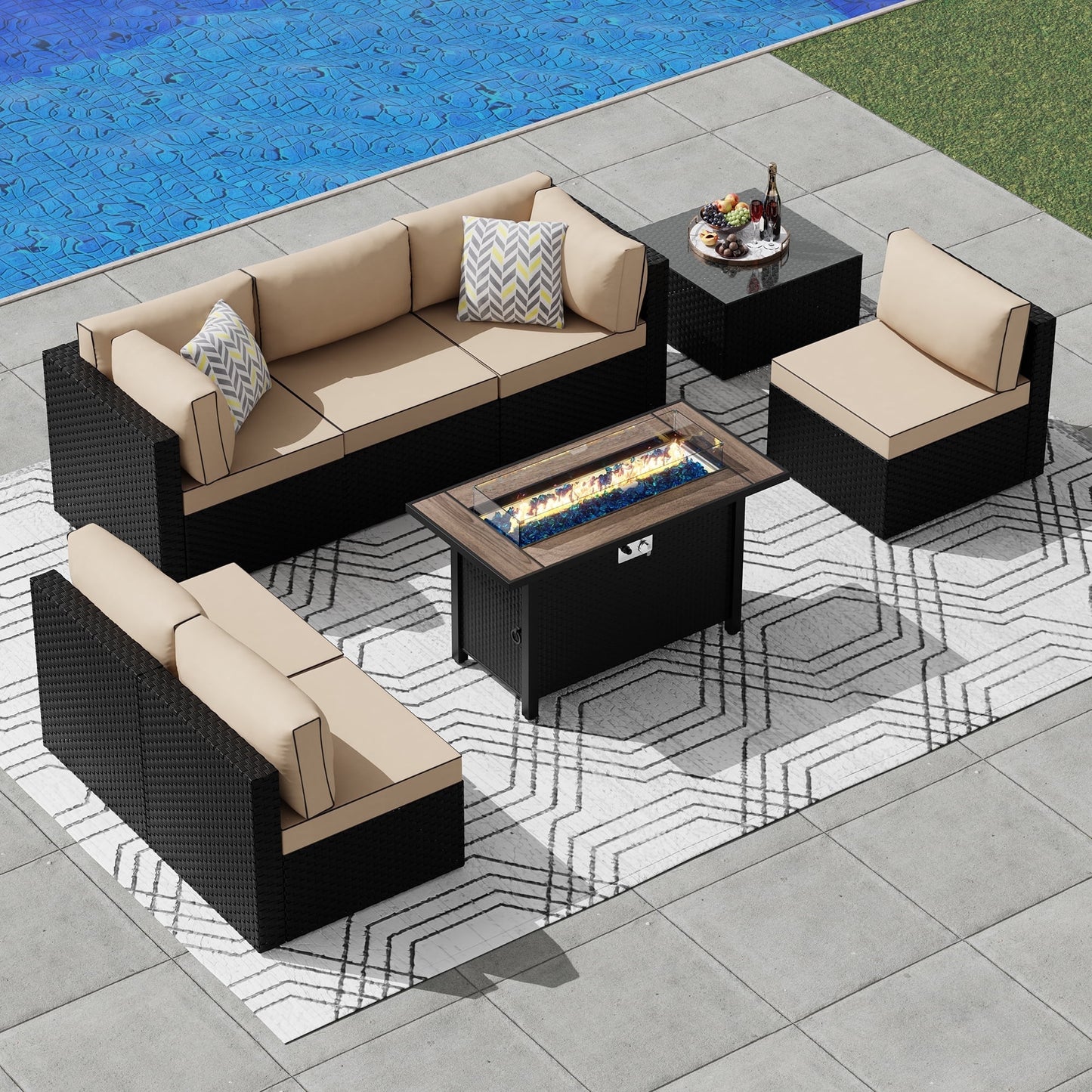 Walsunny 45" Propane Fire Pit Table 50,000 BTU Steel Gas Fire Pit