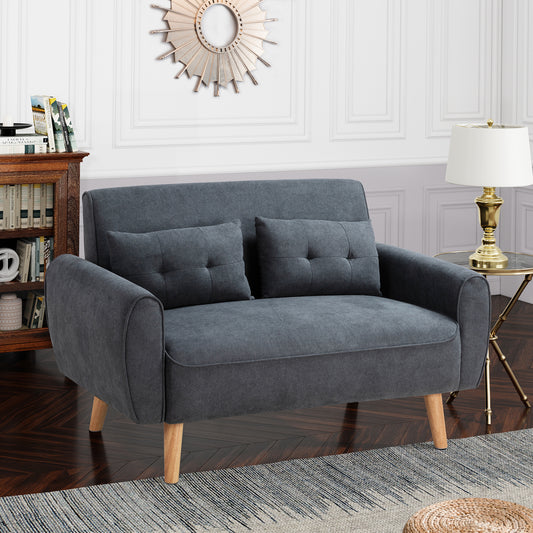 Walsunny Small Modern Loveseat Sofa, Upholstered Fabric Love Seat with Linen Cushions, Compact and Stylish for Small Spaces, Living Room, Bedroom, Office,Dark Gray