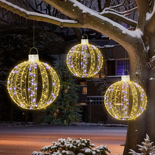 Walsunny Christmas String Lights 3 Pack Outdoors, Outdoor Balls Lights Hanging Tree Garden Globe Lights for Holiday Decor, Wedding, Party, Christmas, Porch Patio