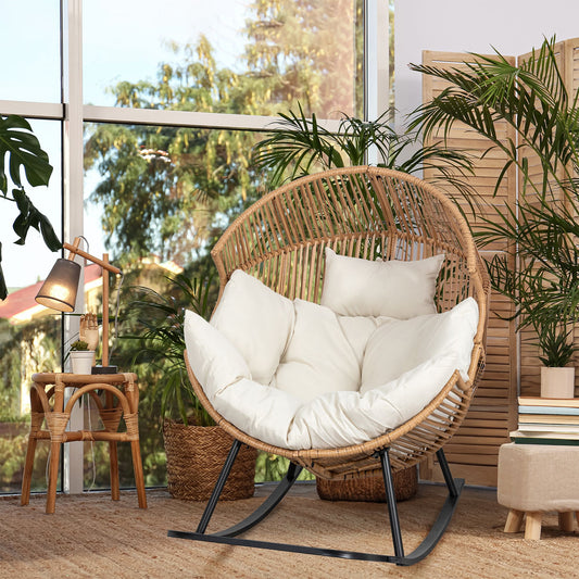 Walsunny Egg Chair Outdoor Wicker Patio Chair Oversized Lounger Chair with Cushion Egg Basket Chair for Indoor Outside Balcony Backyard Beige