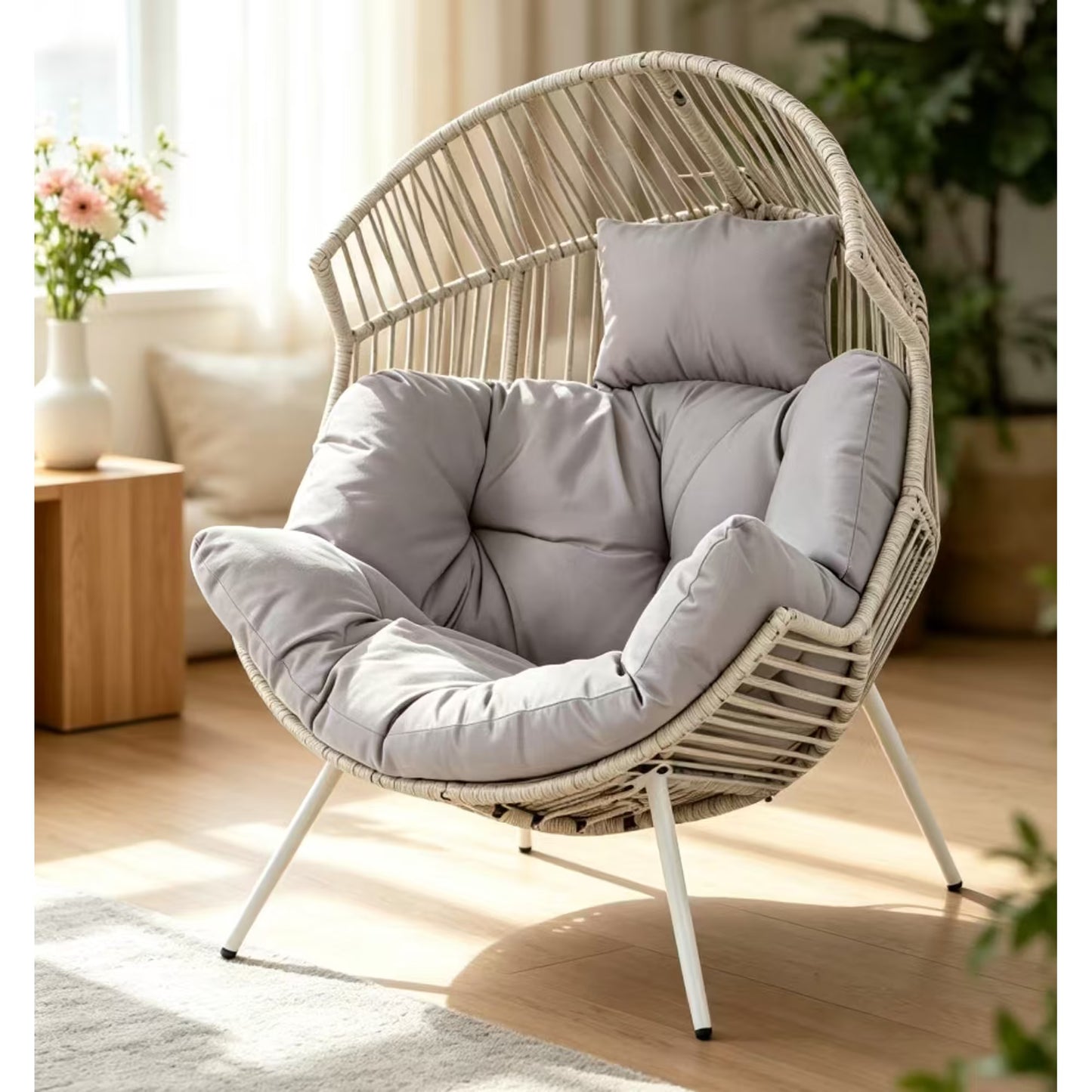 Walsunny Egg Chair Outdoor Patio Chair,Oversized Lounger Chair with Cushion Egg Basket Chair for Indoor Outside Balcony Backyard