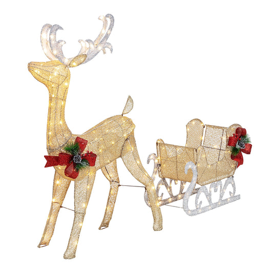 Walsunny Glitter Reindeer with Sleigh Christmas Light Family Set,Holiday Decoration Outdoor or Indoor