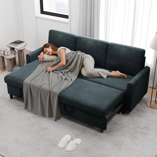 Walsunny Sectional Sofa Couch Bed Storage Chaise Sleeper Pull Out Sofa Couch for Living Room Deep Gray