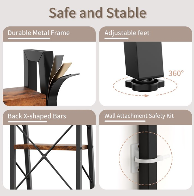 Walsunny Ladder Bookshelf Organizer, Solid Rubberwood Frame, Espresso Finish, 16.7" D x 12" W x 55.8" H