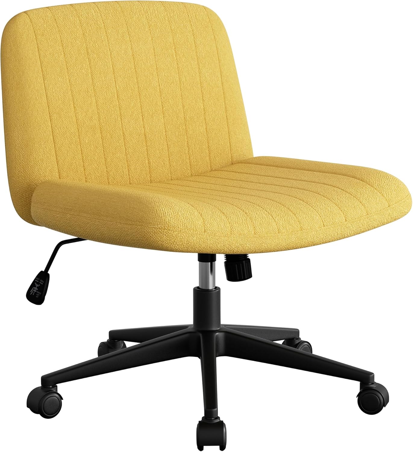 Walsunny Criss Cross Chair with Wheels, Comfy Armless Vanity Chairs with Back & Wide Seat, Comfortable Fabric Cross Legged Desk Chair’s Swivel