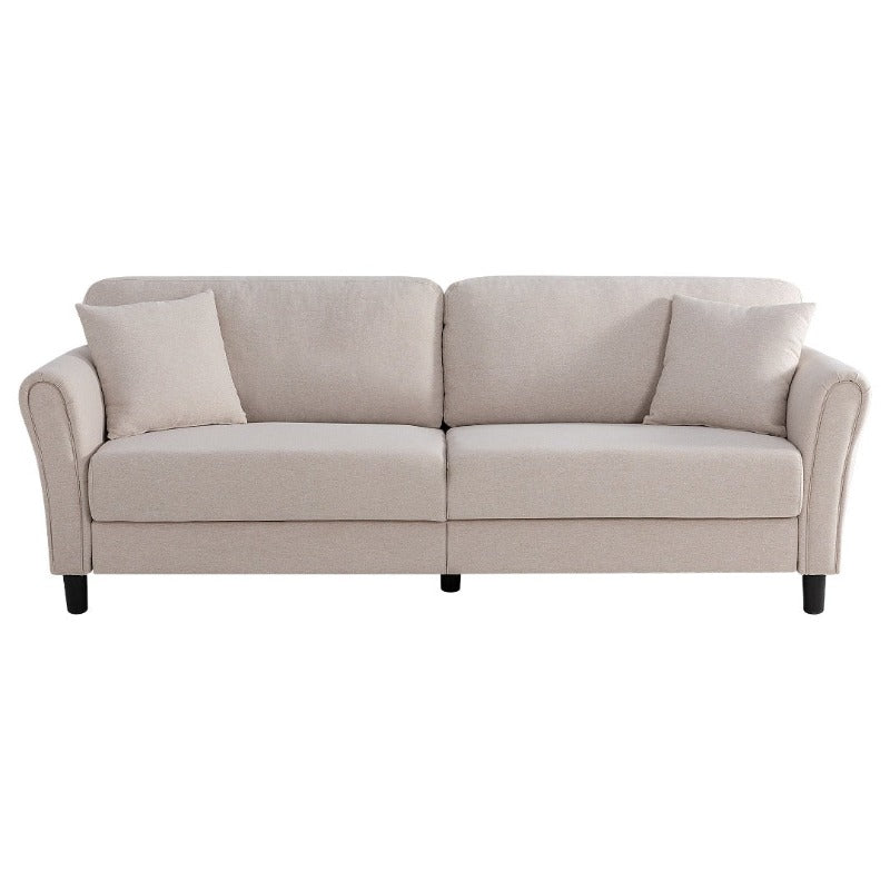 Walsunny 87.4" Mid Century Modern 2-Seat Sofa Couch, Linen Fabric Upholstered Cushions, Easy Tool-Free Assembly loveseat for Living Room, Office, Apartment & Small Spaces#color_beige