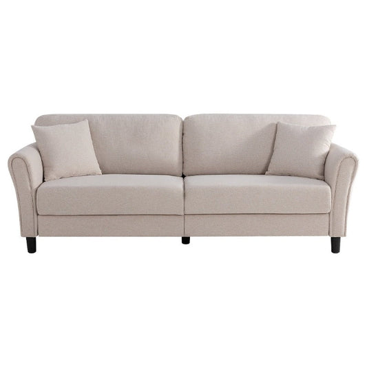 Walsunny 87.4" Mid Century Modern 2-Seat Sofa Couch, Linen Fabric Upholstered Cushions, Easy Tool-Free Assembly loveseat for Living Room, Office, Apartment & Small Spaces#color_beige