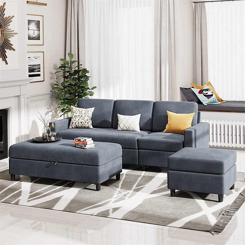 Walsunny Sectional Sofa With Long Storage Ottoman For Small Apartment#color_dark-grey