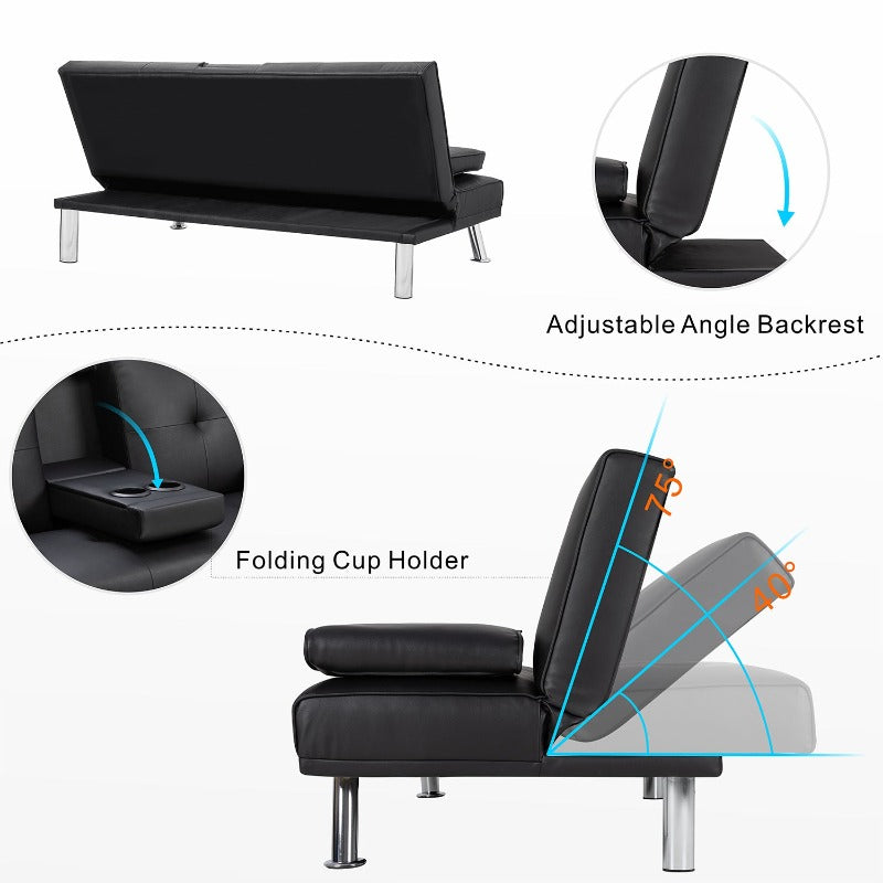 Walsunny Modern Convertible Sleeper Sofa Bed#color_black