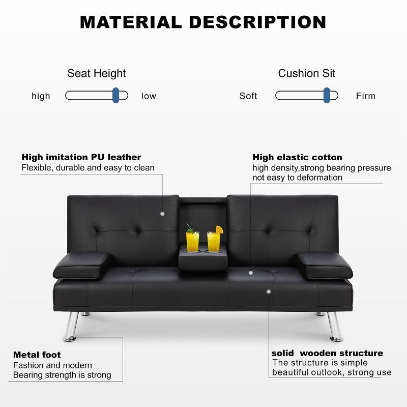 Walsunny Modern Convertible Sleeper Sofa Bed#color_black