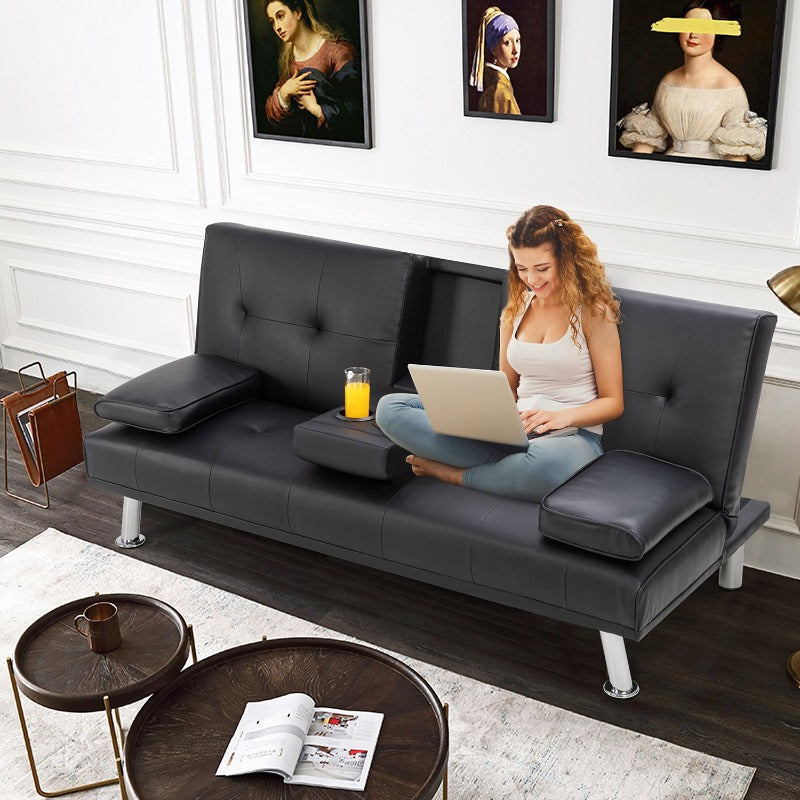 Walsunny Modern Convertible Sleeper Sofa Bed#color_black