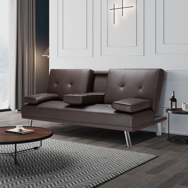 Walsunny Modern Convertible Sleeper Sofa Bed#color_brown