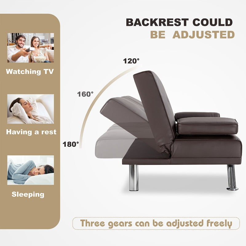 Walsunny Modern Convertible Sleeper Sofa Bed#color_brown