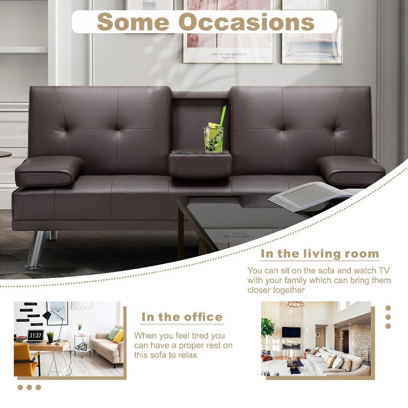 Walsunny Modern Convertible Sleeper Sofa Bed#color_brown
