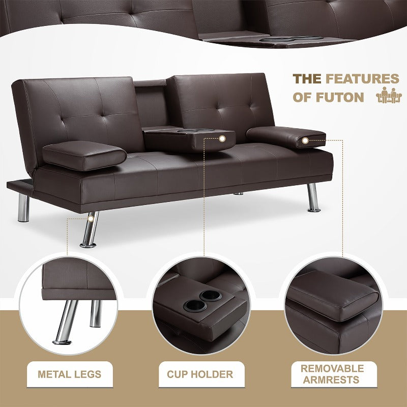 Walsunny Modern Convertible Sleeper Sofa Bed#color_brown