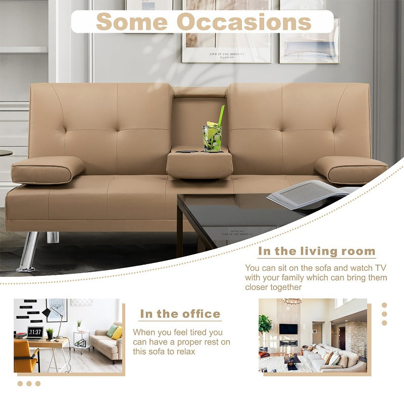Walsunny Modern Convertible Sleeper Sofa Bed#color_khaki