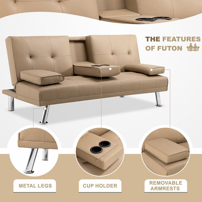 Walsunny Modern Convertible Sleeper Sofa Bed#color_khaki