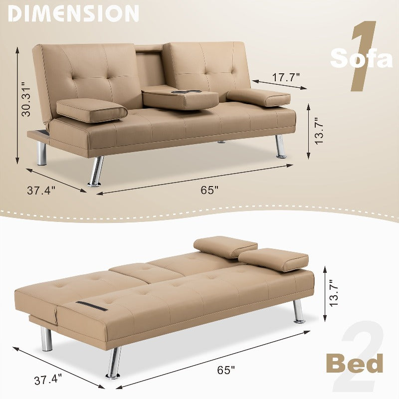 Walsunny Modern Convertible Sleeper Sofa Bed#color_khaki