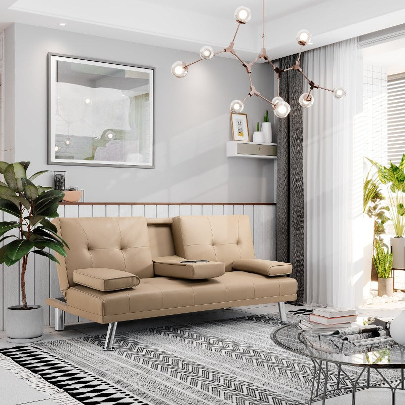 Walsunny Modern Convertible Sleeper Sofa Bed#color_khaki