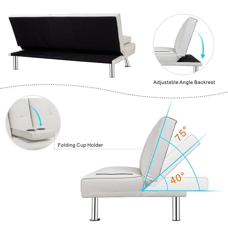 Walsunny Modern Convertible Sleeper Sofa Bed#color_white