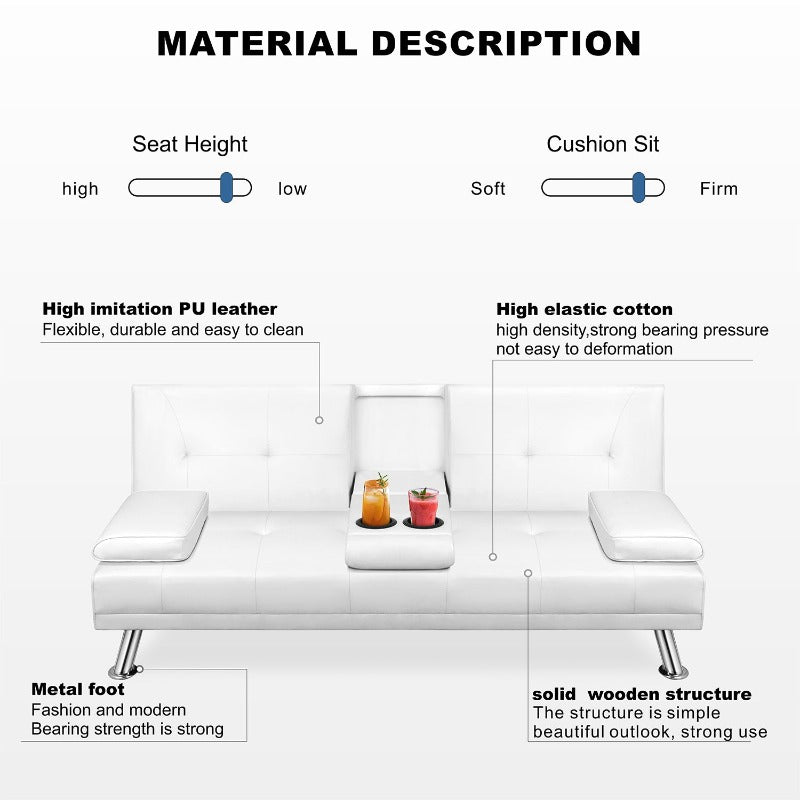 Walsunny Modern Convertible Sleeper Sofa Bed#color_white