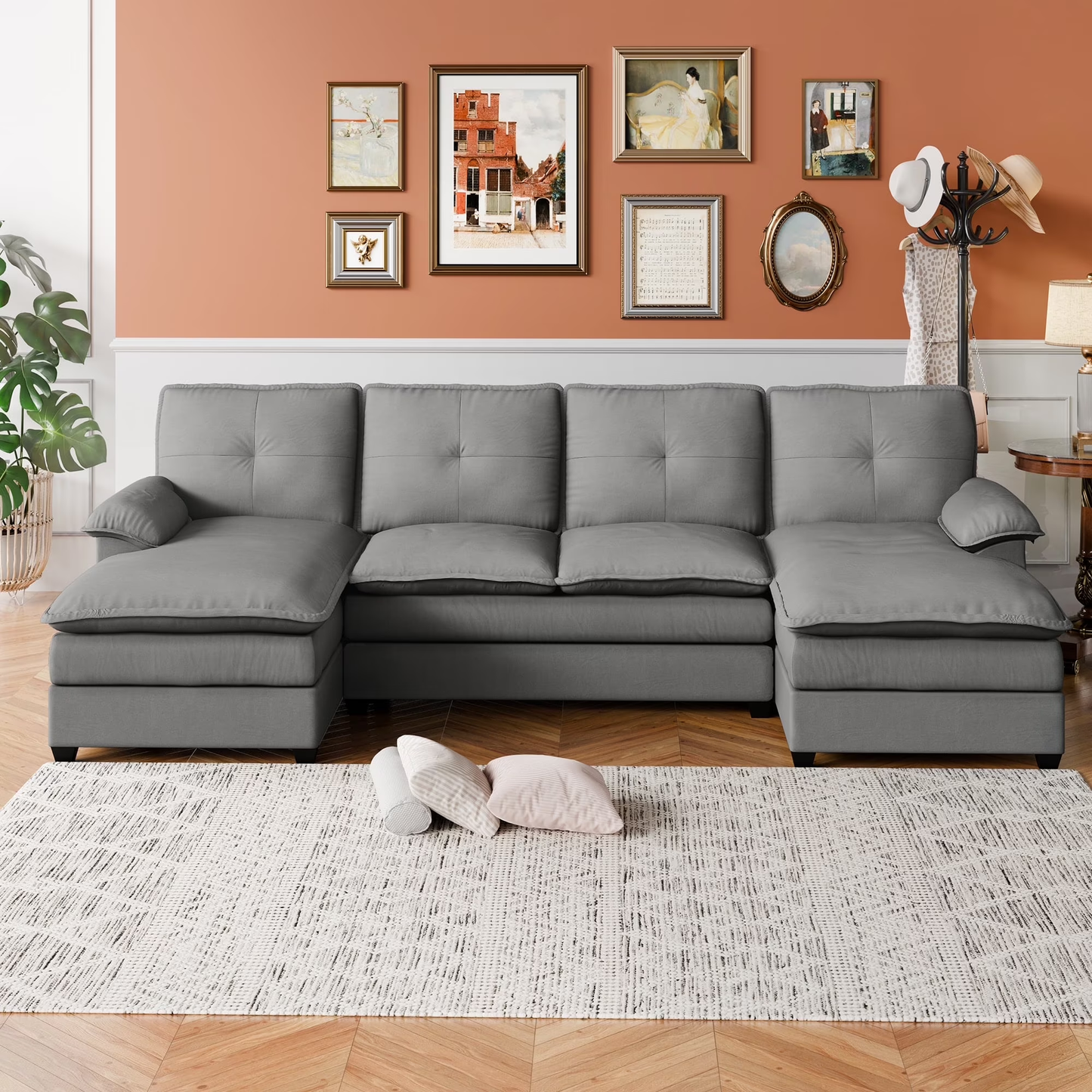 Walsunny Sectional Sofa Couches for Living Room, 4-Seat Cloud Couch Chenille U Shaped Sofa Couch Sleeper Comfy Upholstered Furniture with Double Chaise