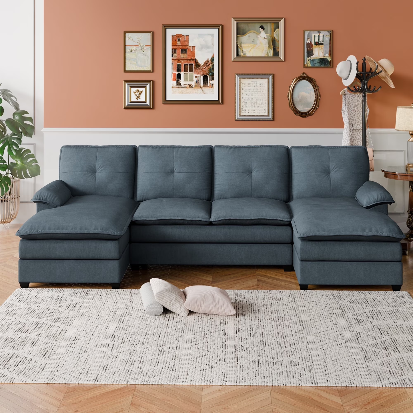Walsunny Sectional Sofa Couches for Living Room, 4-Seat Cloud Couch Chenille U Shaped Sofa Couch Sleeper Comfy Upholstered Furniture with Double Chaise