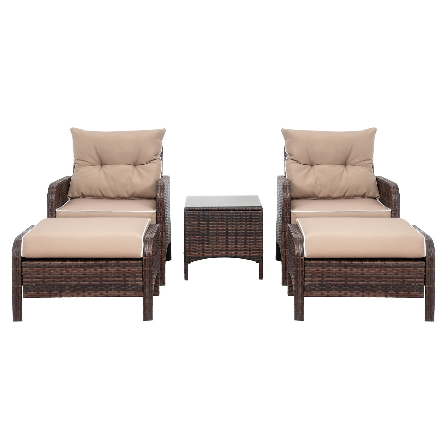 Walsunny 5 Piece Brown Wicker Rattan Outdoor Lounge Chair Set