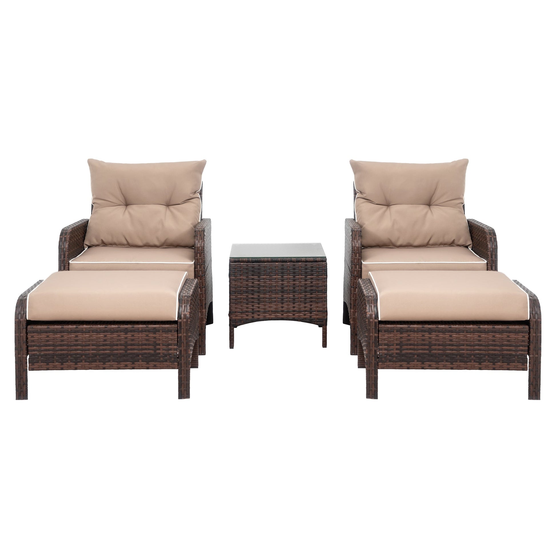 Walsunny 5 Piece Brown Wicker Rattan Outdoor Lounge Chair Set