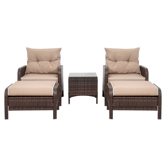 Walsunny 5 Piece Brown Wicker Rattan Outdoor Lounge Chair Set