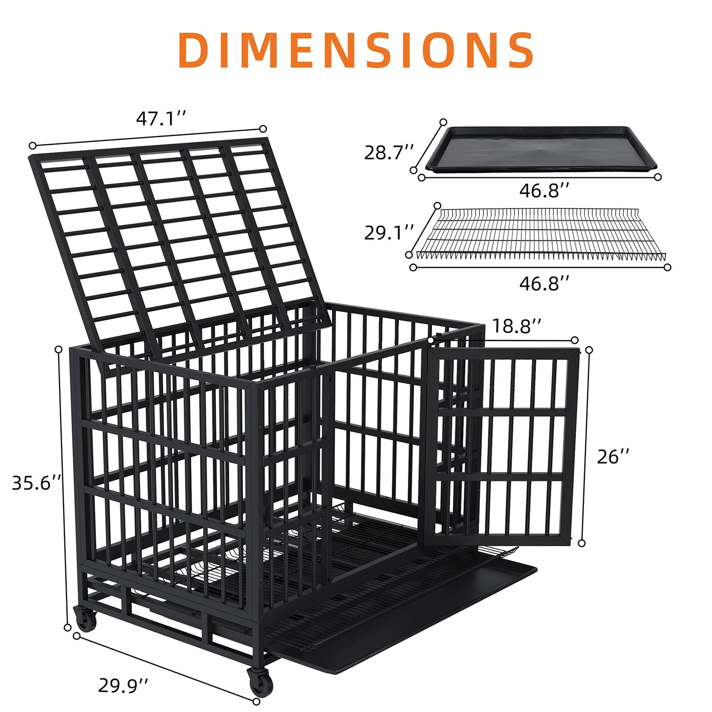 Heavy Duty Stainless Steel Dog Cage with Double Doors Enhanced Metal Pet Cage with Divider Panel & Removable Tray for Training Large Dog Indoor Outdoor , Black
