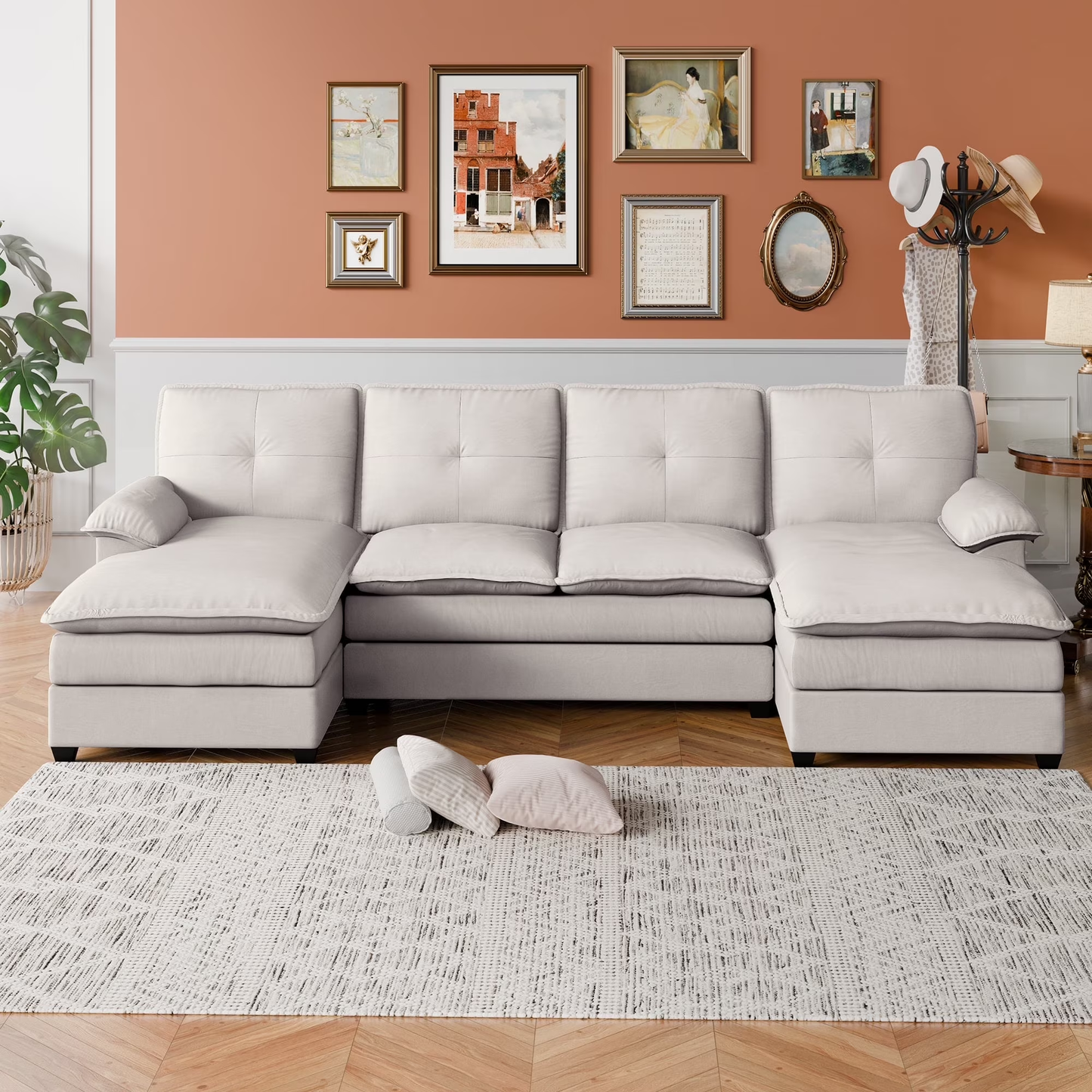Walsunny Sectional Sofa Couches for Living Room, 4-Seat Cloud Couch Chenille U Shaped Sofa Couch Sleeper Comfy Upholstered Furniture with Double Chaise