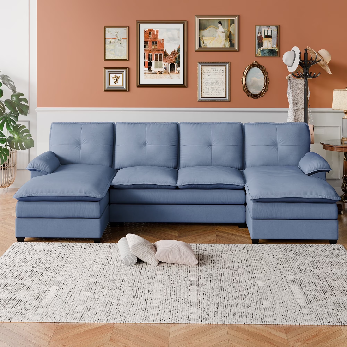 Walsunny Sectional Sofa Couches for Living Room, 4-Seat Cloud Couch Chenille U Shaped Sofa Couch Sleeper Comfy Upholstered Furniture with Double Chaise
