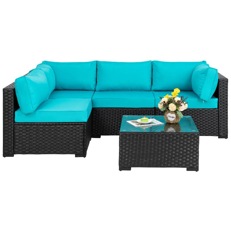 Walsunny 5 Pieces Outdoor Sectional Sofa, Patio furniture Set#color_blue