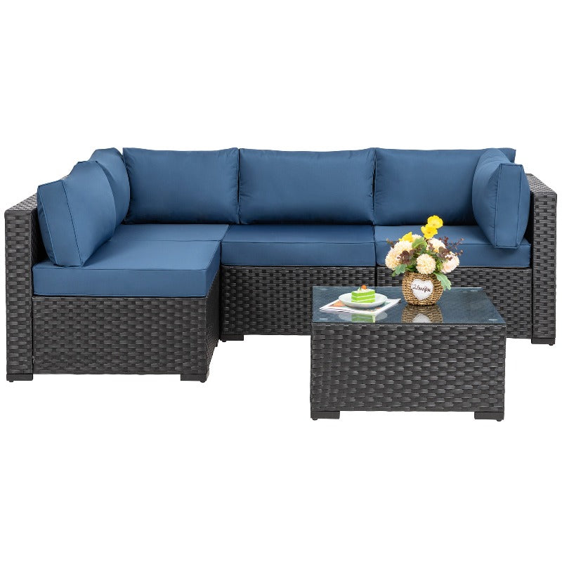 Walsunny 5 Pieces Outdoor Sectional Sofa, Patio furniture Set#color_aegean-blue