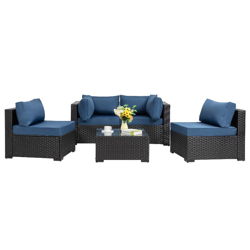 Walsunny 5 Pieces Outdoor Sectional Sofa, Patio furniture Set#color_aegean-blue