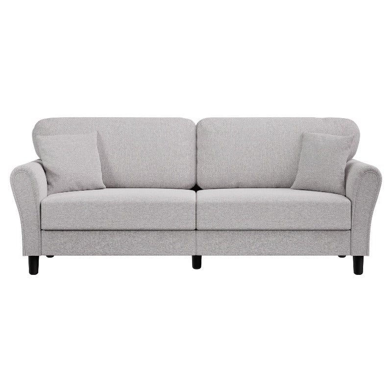 Walsunny 87.4" Mid Century Modern 2-Seat Sofa Couch, Linen Fabric Upholstered Cushions, Easy Tool-Free Assembly loveseat for Living Room, Office, Apartment & Small Spaces#color_light-grey