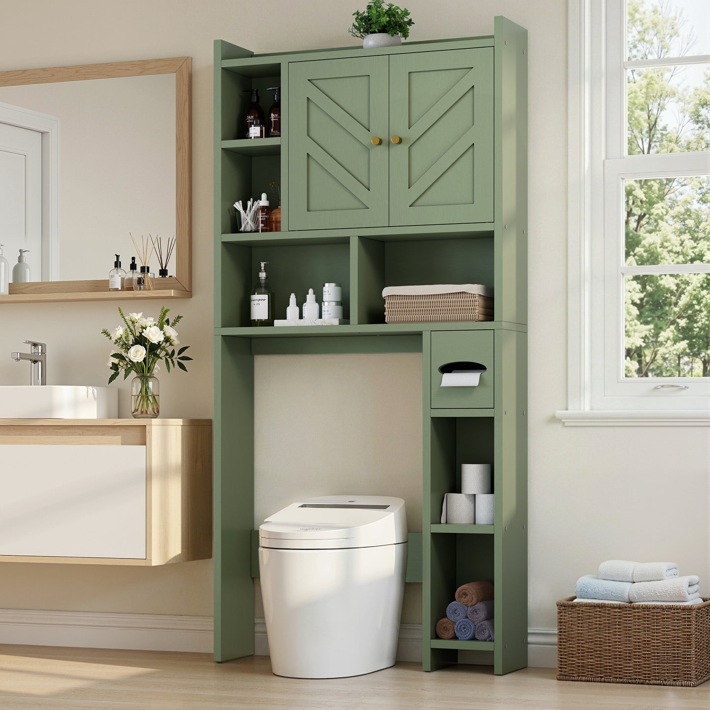 Walsunny Over the Toilet Storage Cabinet Bathroom Storage Organizers and Storage Barn Door Spacesaver Bathroom