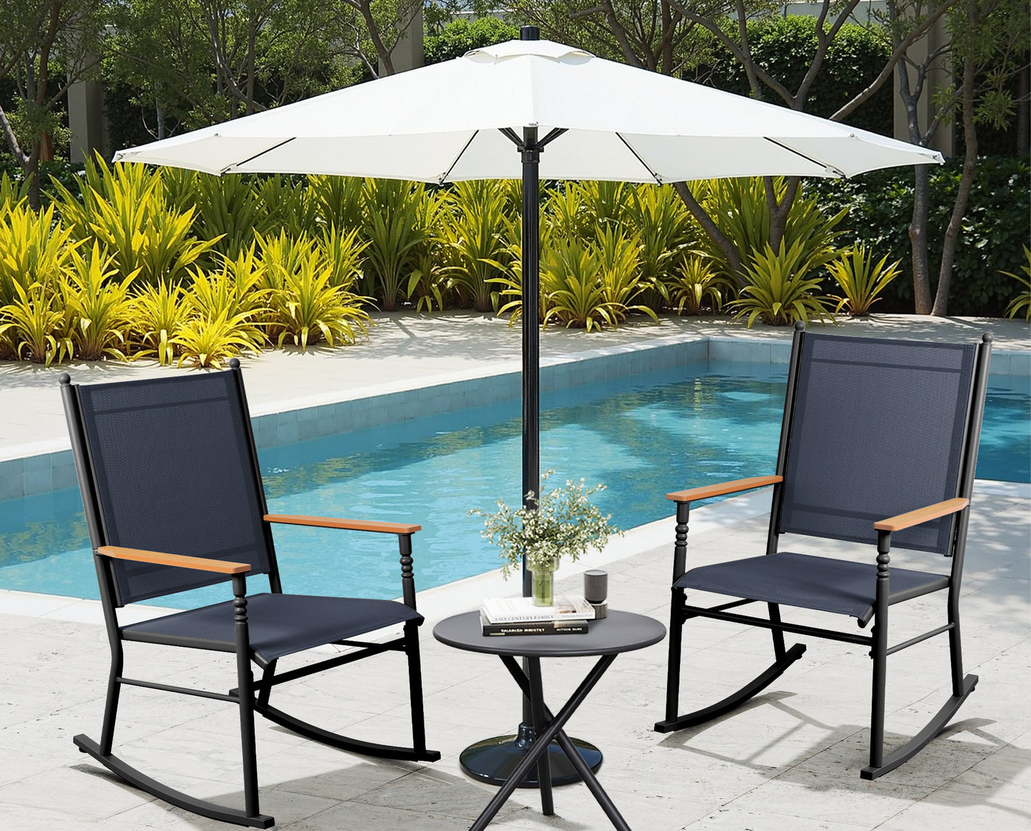 Walsunny Outdoor Metal Rocking Chairs Patio Seating Bistro Rocker for Porch Backyard Lawn Garden