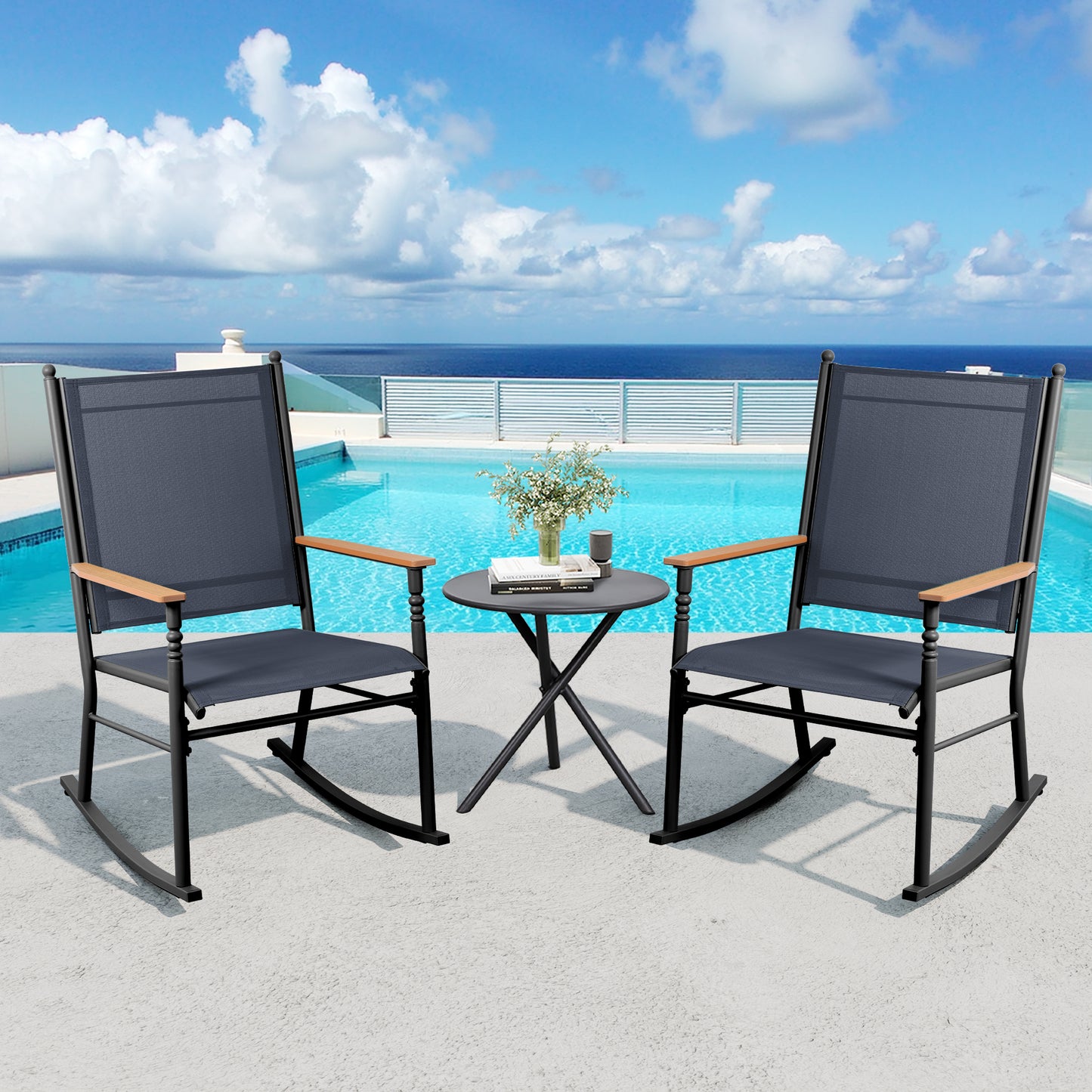Walsunny Outdoor Metal Rocking Chairs Patio Seating Bistro Rocker for Porch Backyard Lawn Garden