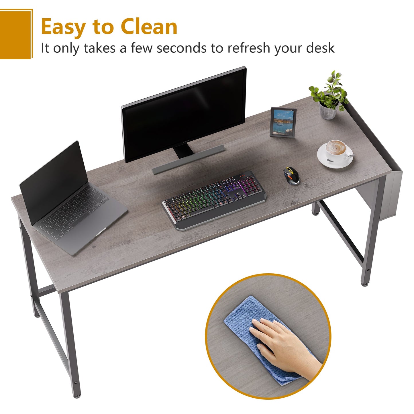 Walsunny 55 inch Home Office Desk with Storage Bag, Study Workstation Modern Simple Design, Student Writing Desk, Office Working Desk, Gray