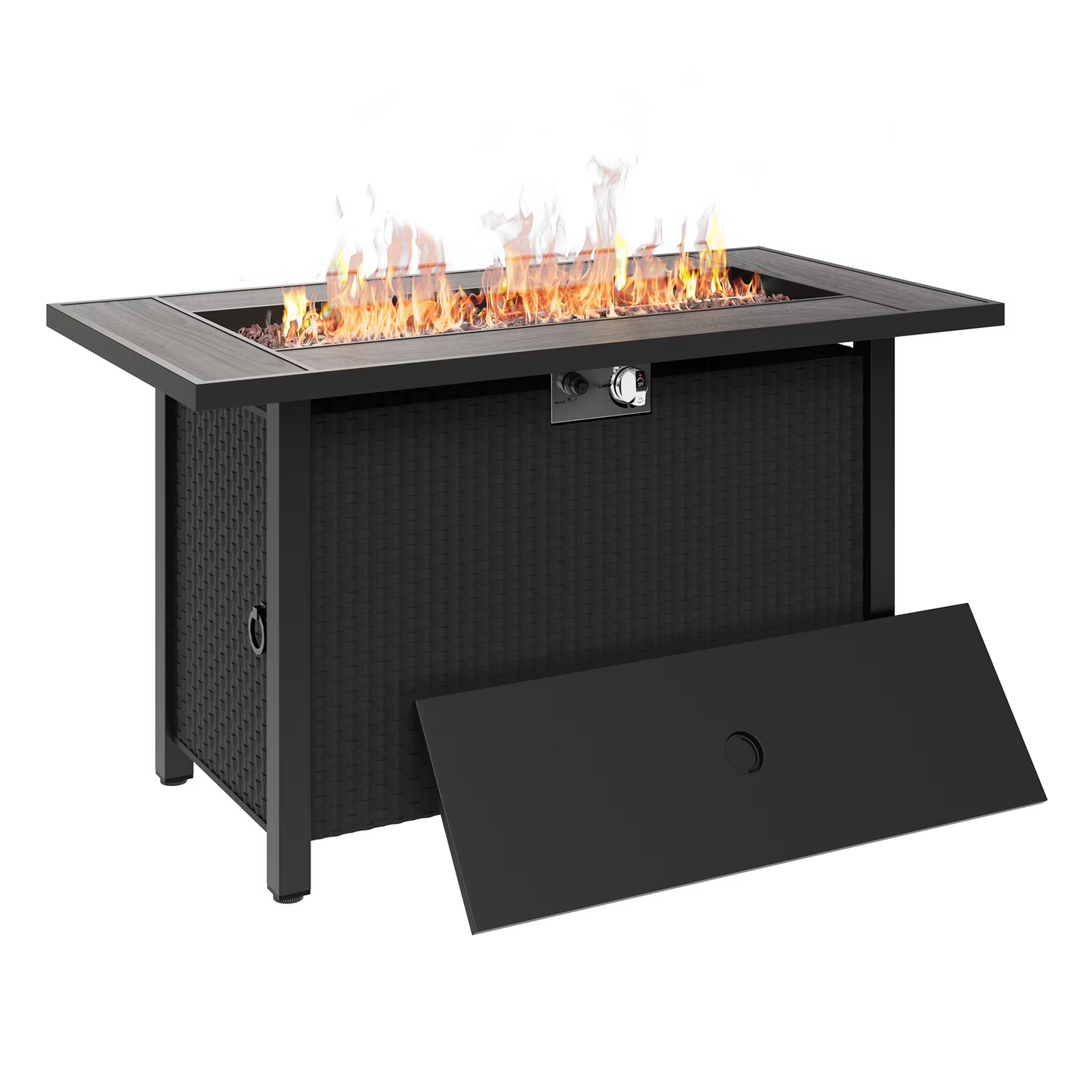 Walsunny 45" Propane Fire Pit Table 50,000 BTU Steel Gas Fire Pit with Removable Lid & Waterproof Cover and Tables
