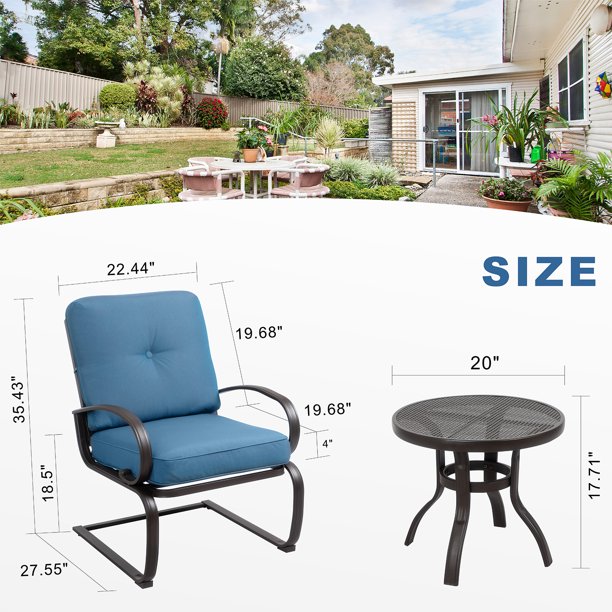 Walsunny 3-Piece Outdoor Bistro Set, Metal Frame#color_blue