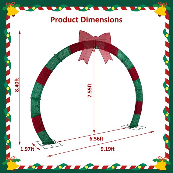 Walsunny Oversized 8.8 FT Christmas Archway,Outdoor Holiday Decoration with Large Illuminated Bow,300 LED Lights
