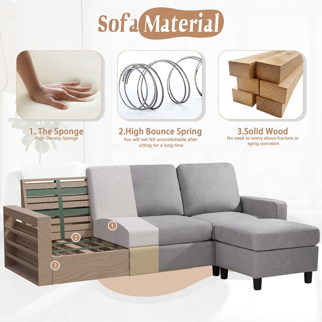 Walsunny Sectional Sofa With Long Storage Ottoman For Small Apartment#color_light-grey