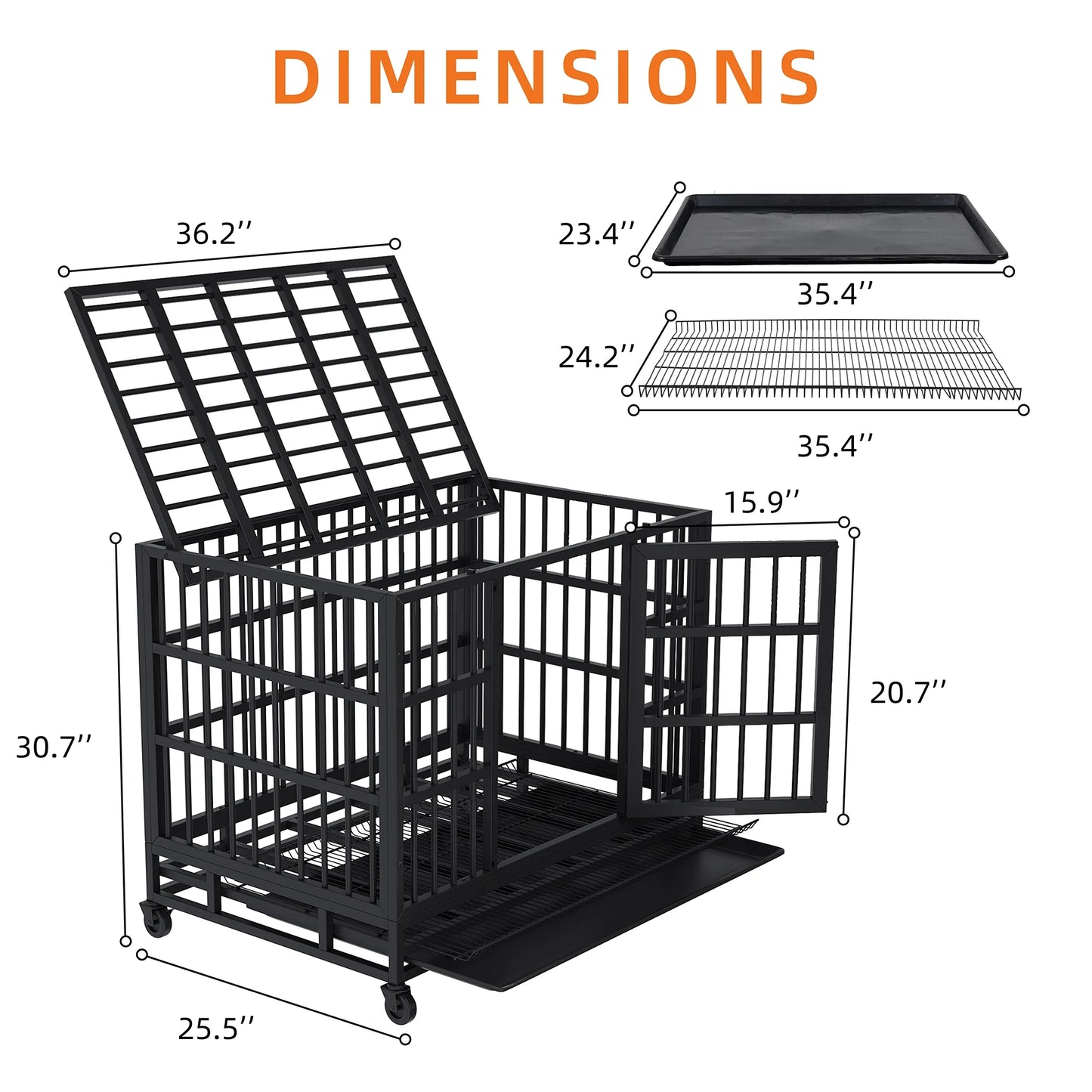 Heavy Duty Stainless Steel Dog Cage with Double Doors Enhanced Metal Pet Cage with Divider Panel & Removable Tray for Training Large Dog Indoor Outdoor , Black